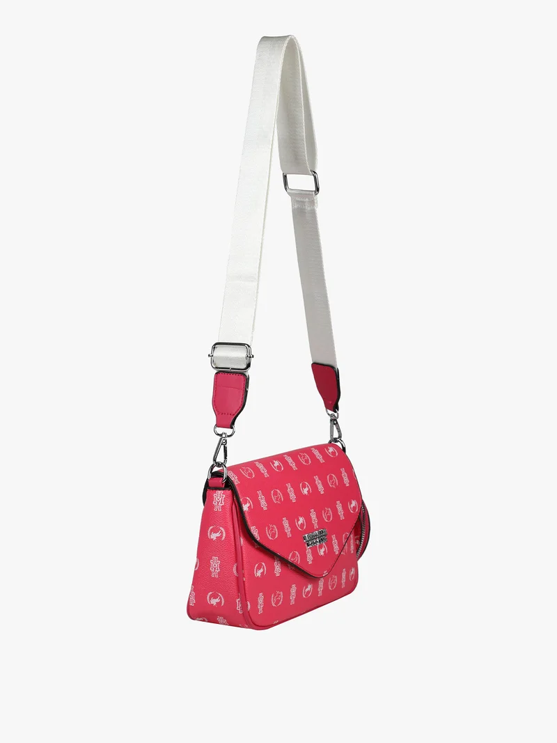 Borsa a tracolla con stampa e portamonete - fucsia