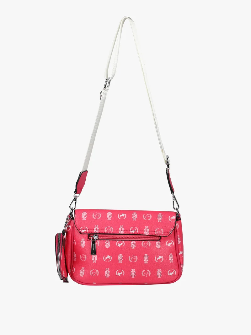 Borsa a tracolla con stampa e portamonete - fucsia