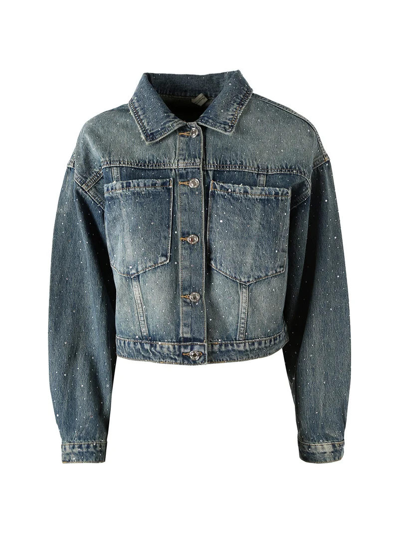 Giacca donna in jeans oversize con strass - jeans