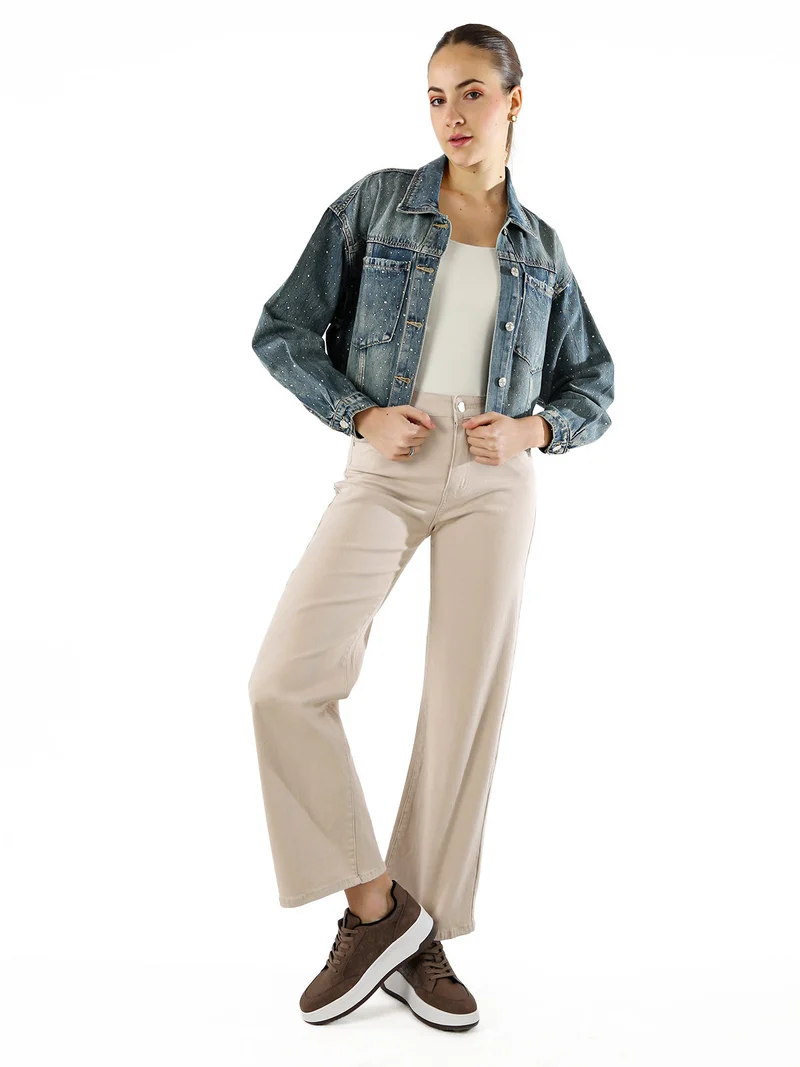 Giacca donna in jeans oversize con strass - jeans