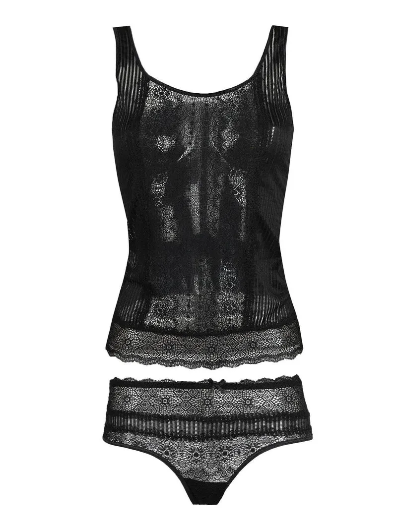 Coordinato intimo top + culotte in pizzo - nero