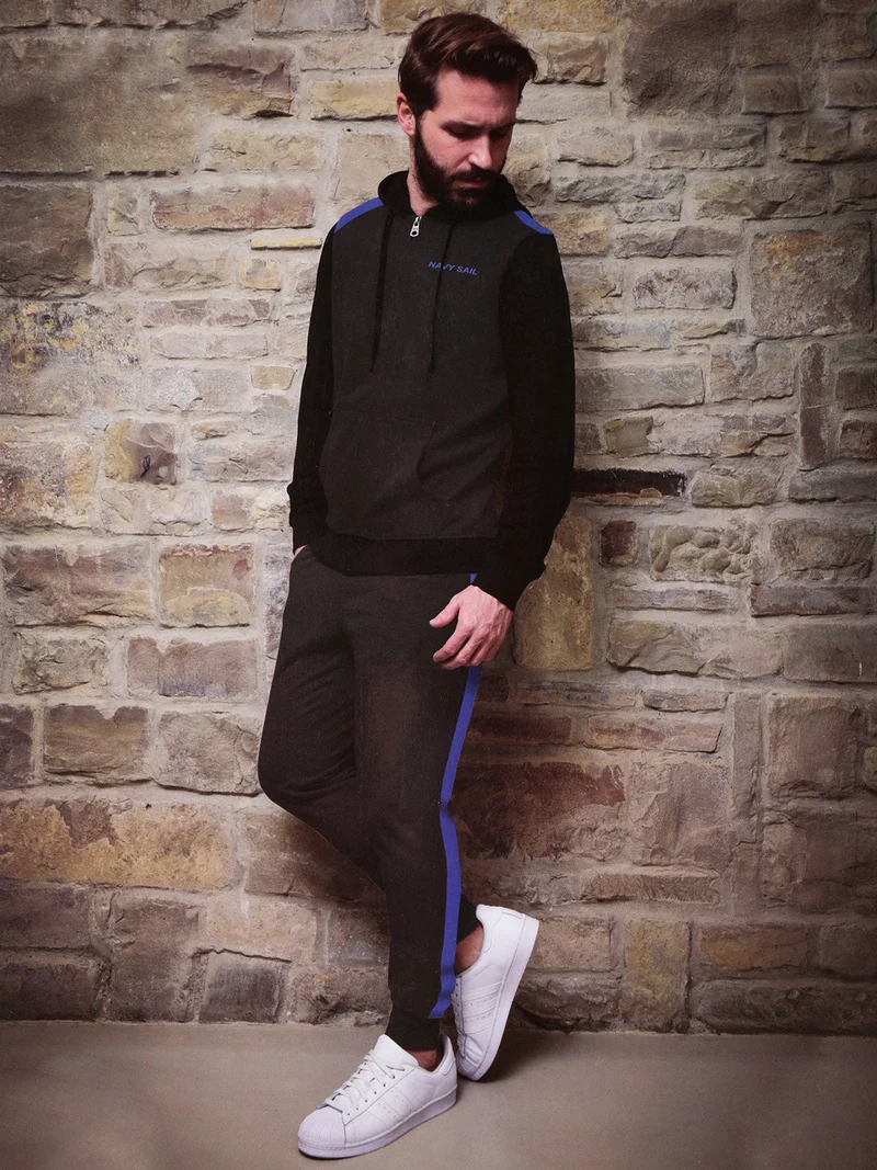 Tuta felpata da uomo con cappuccio e zip - blu scuro
