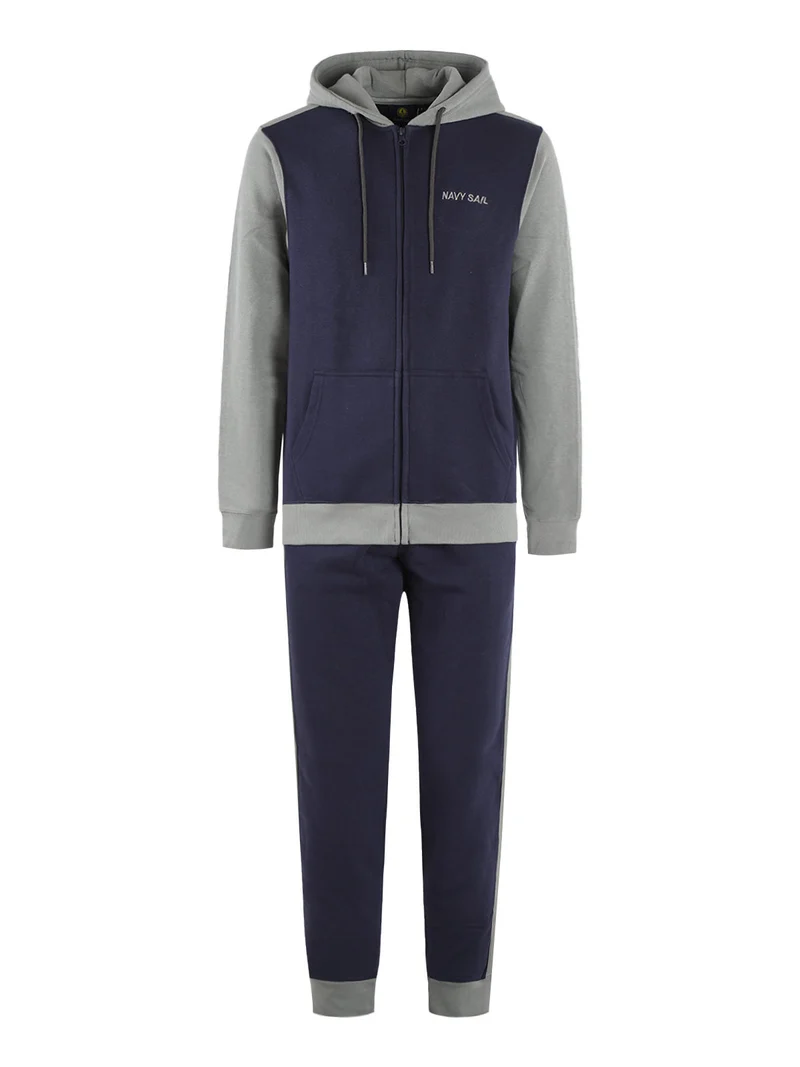 Tuta felpata da uomo con cappuccio e zip - blu scuro