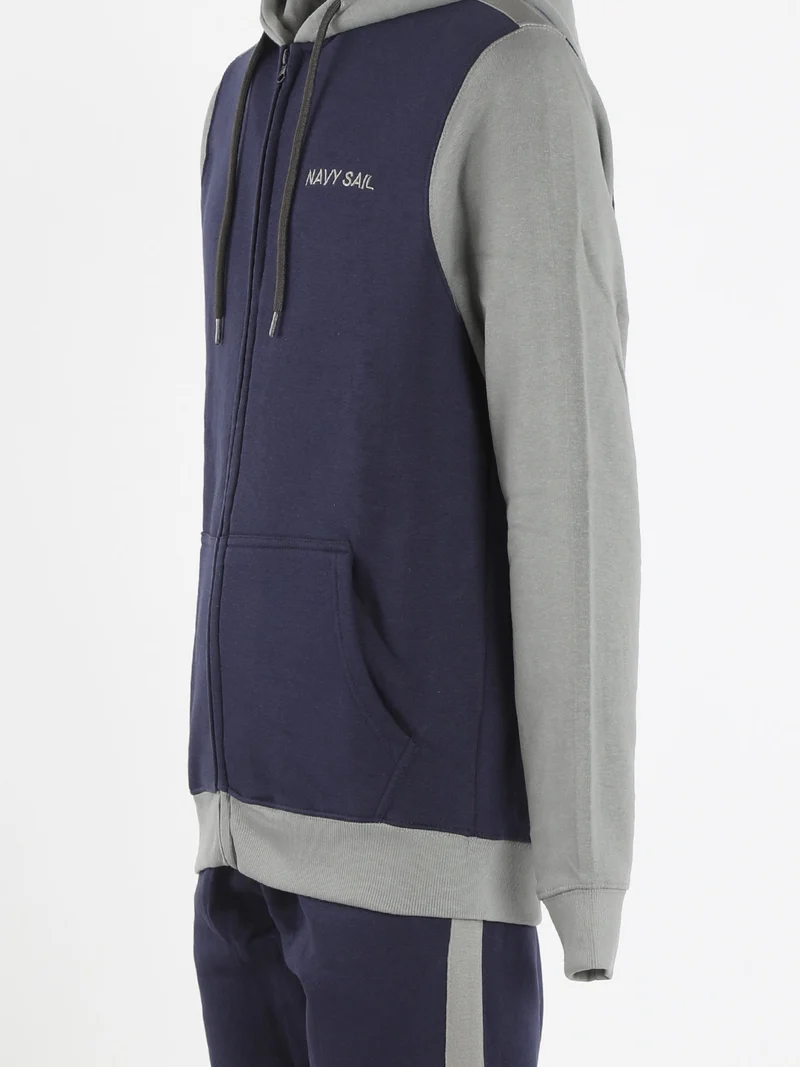 Tuta felpata da uomo con cappuccio e zip - blu scuro