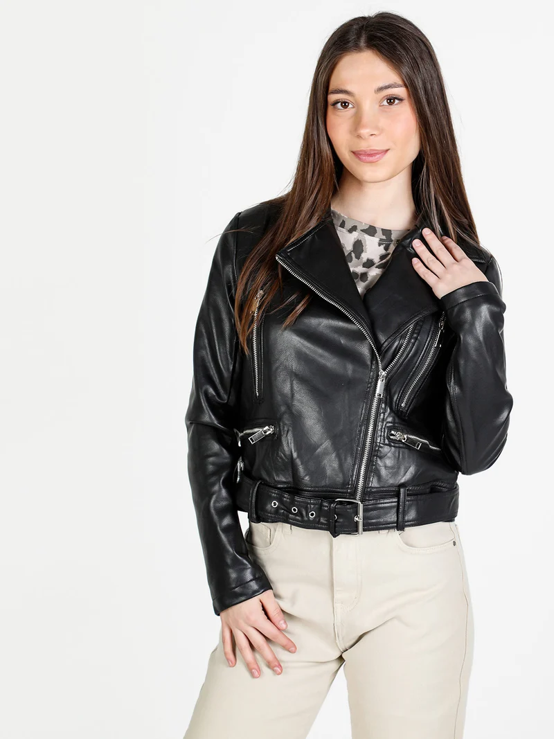 Giacca donna biker in ecopelle - nero