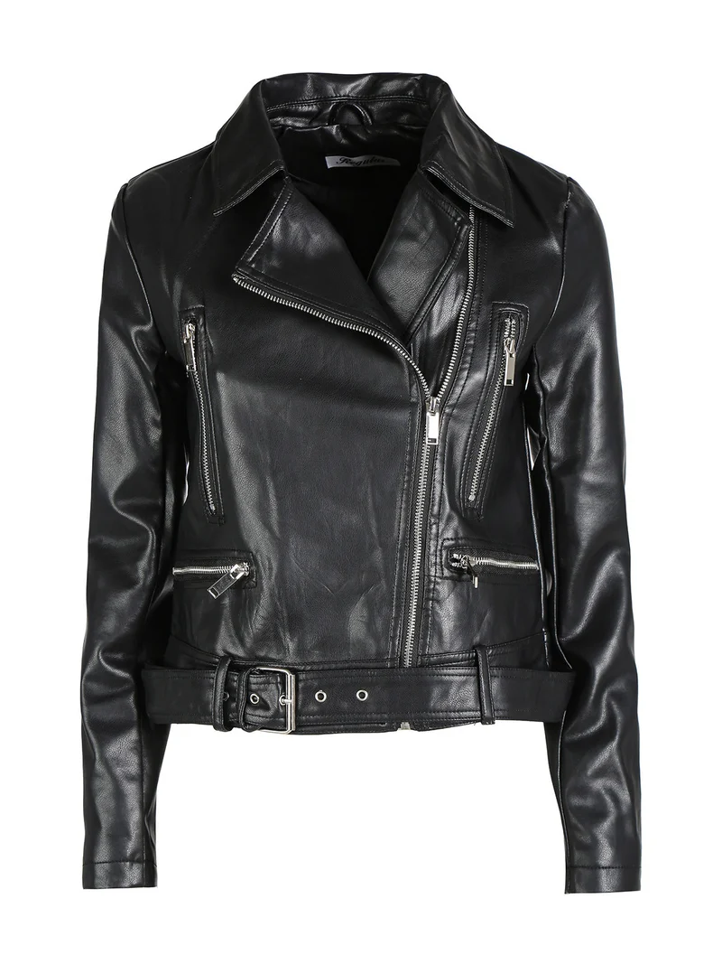 Giacca donna biker in ecopelle - nero