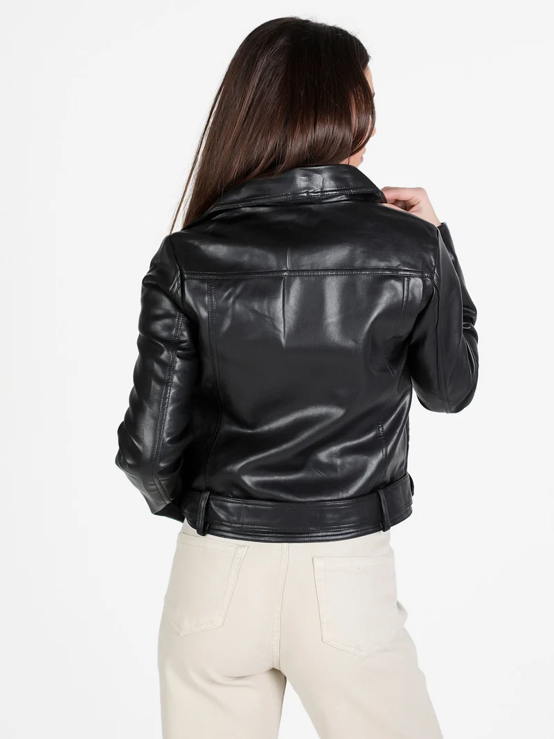Giacca donna biker in ecopelle - nero