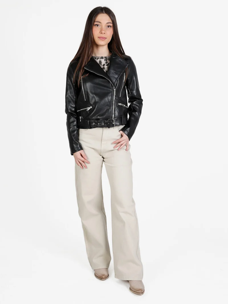 Giacca donna biker in ecopelle - nero