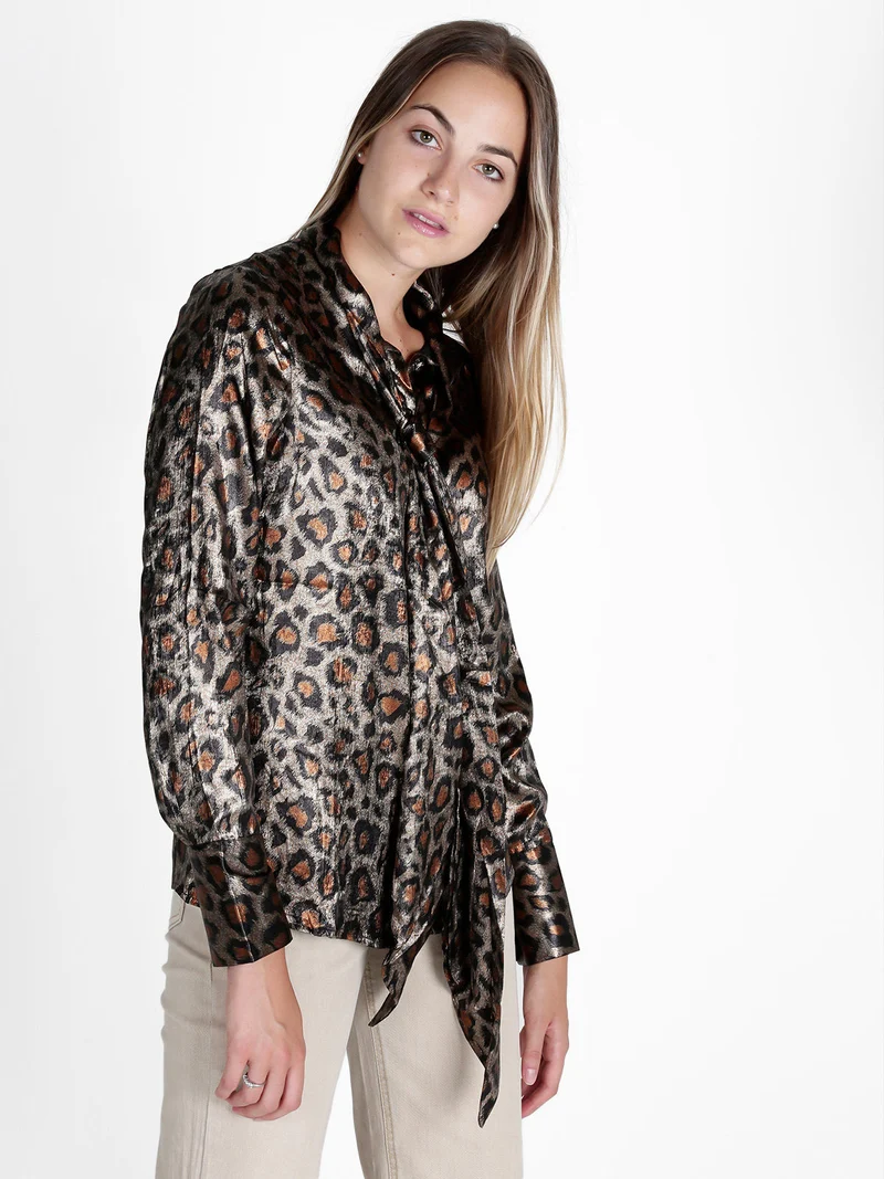 Camicia donna maculata a maniche lunghe - caffè