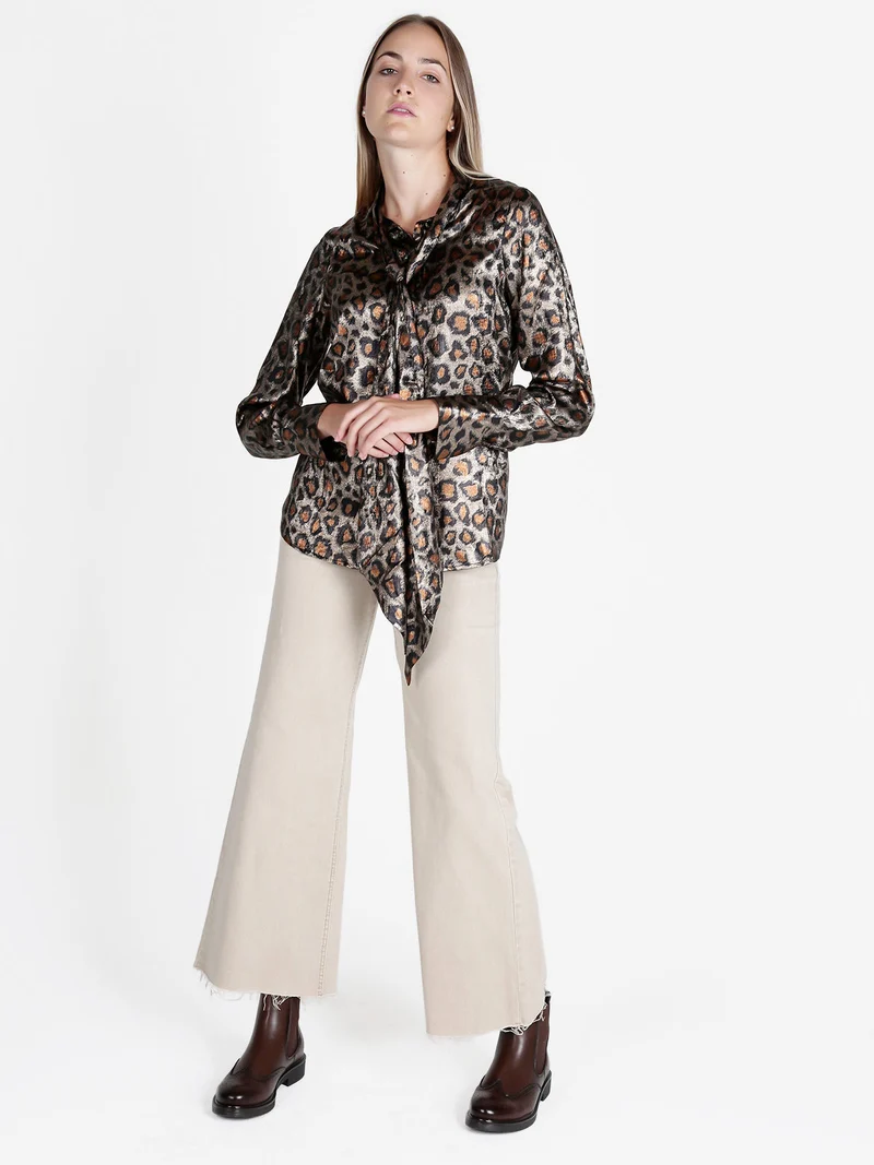 Camicia donna maculata a maniche lunghe - caffè