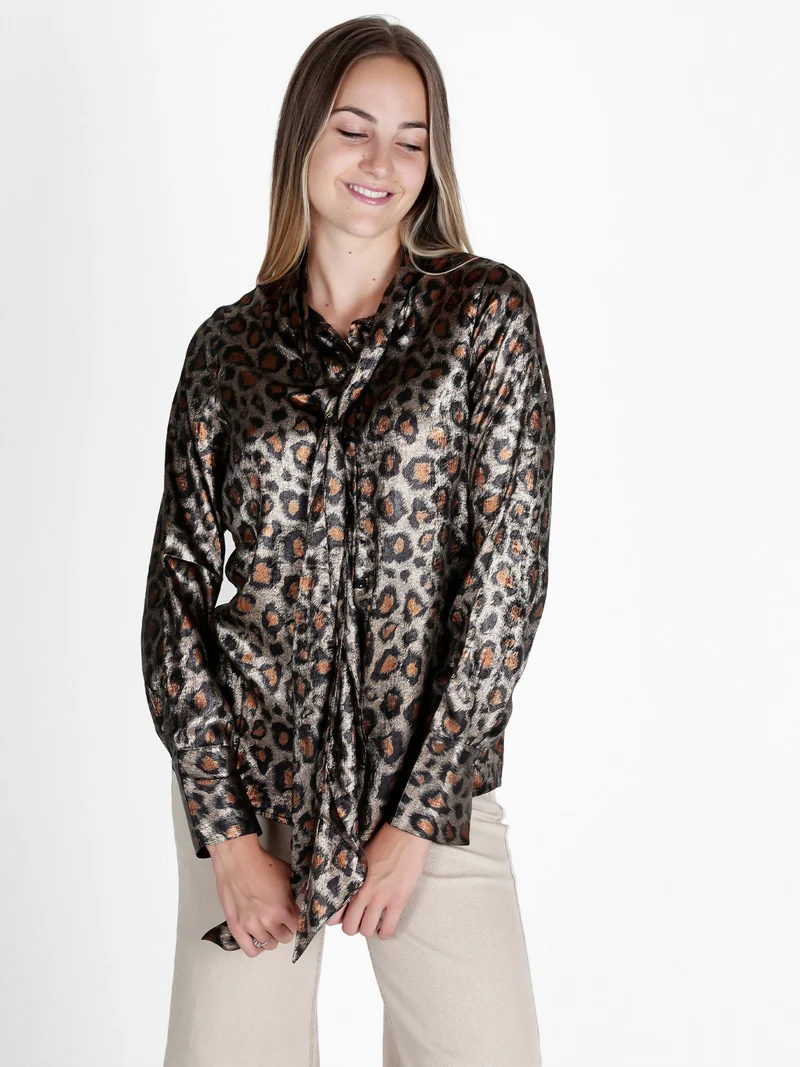 Camicia donna maculata a maniche lunghe - caffè