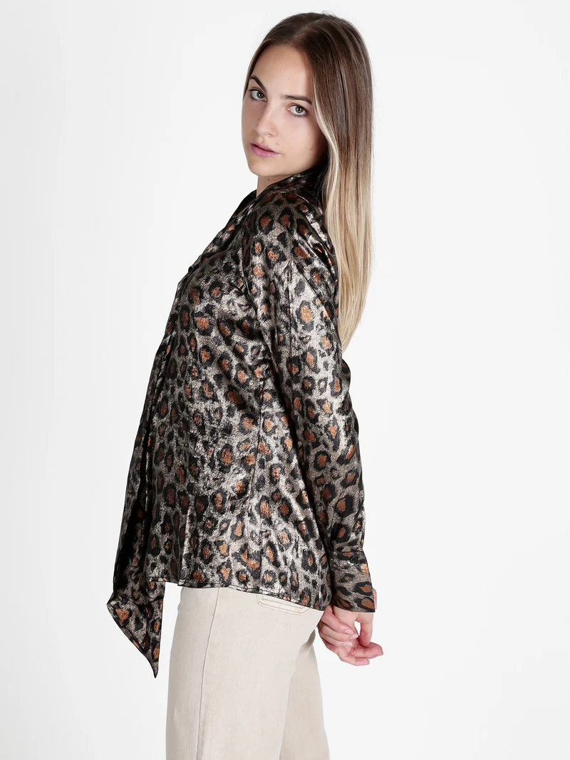 Camicia donna maculata a maniche lunghe - caffè