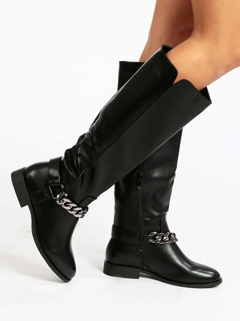 Stivali donna con catena - nero