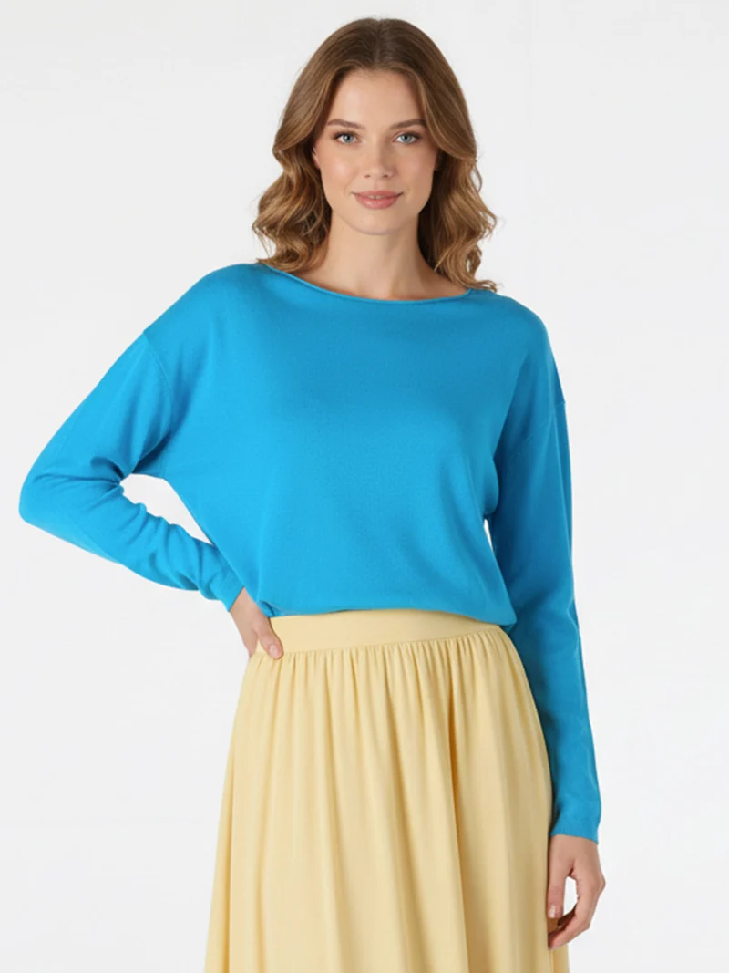 Pullover donna oversize in maglia - turchese