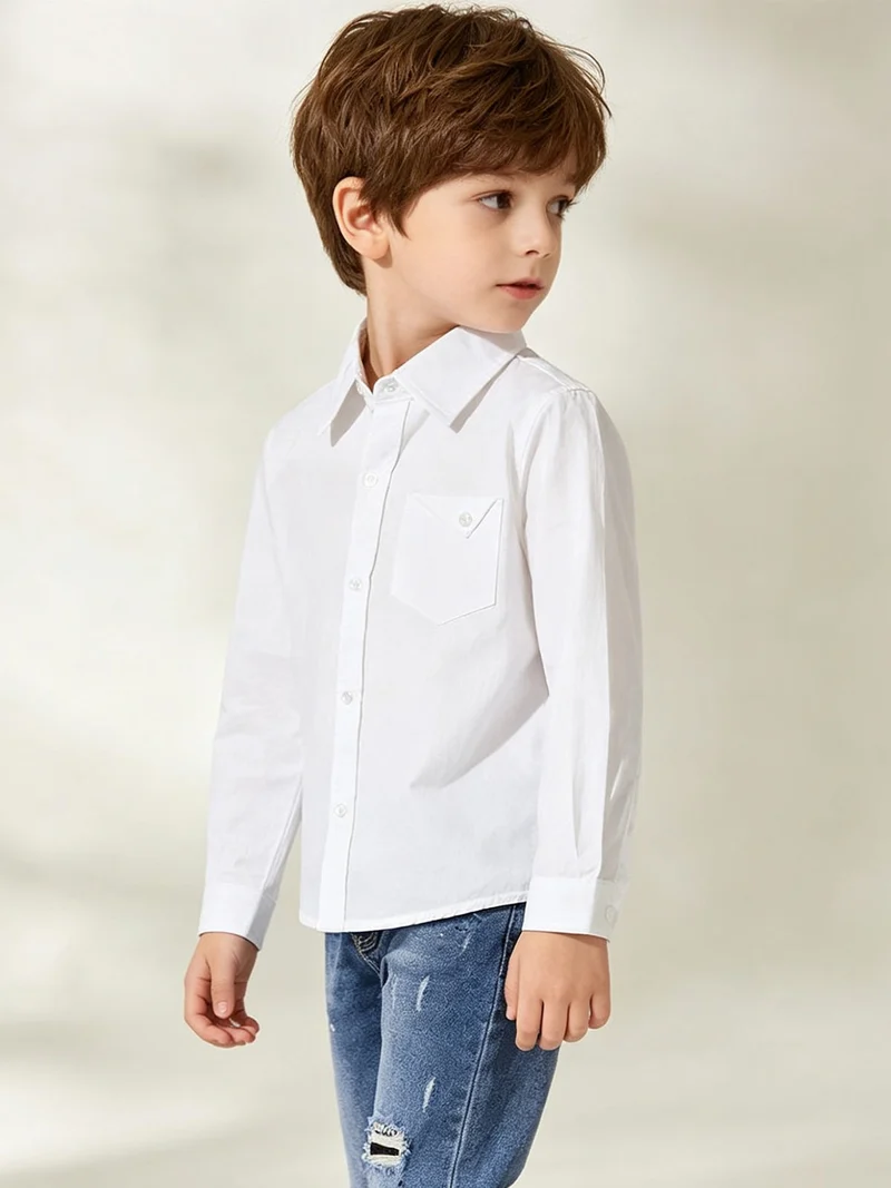 Camicia da bambino in cotone a maniche lunghe - bianco