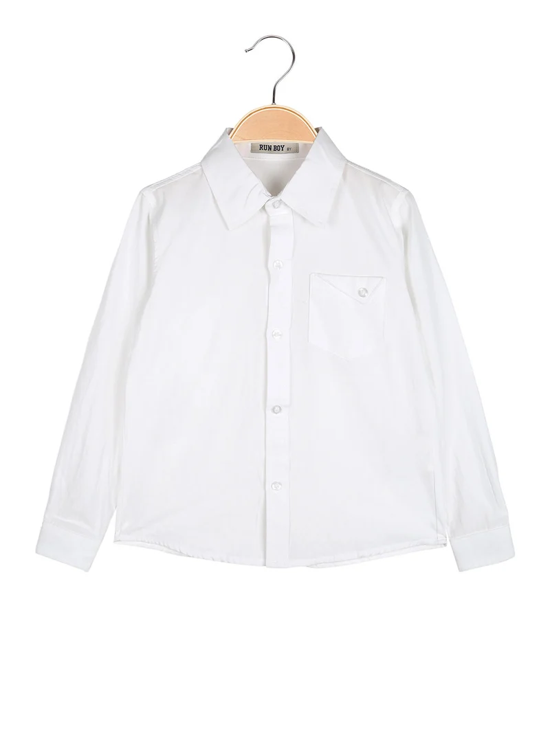 Camicia da bambino in cotone a maniche lunghe - bianco