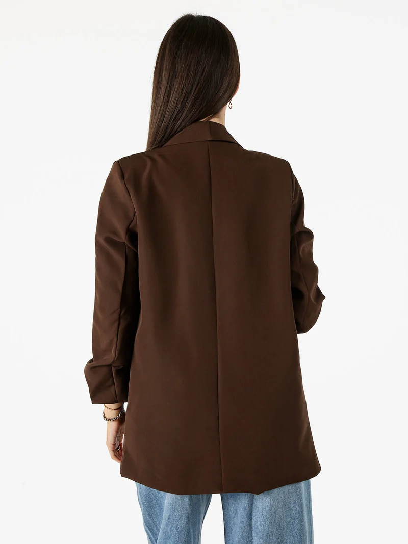 Blazer donna aperto con maniche arricciate - moro