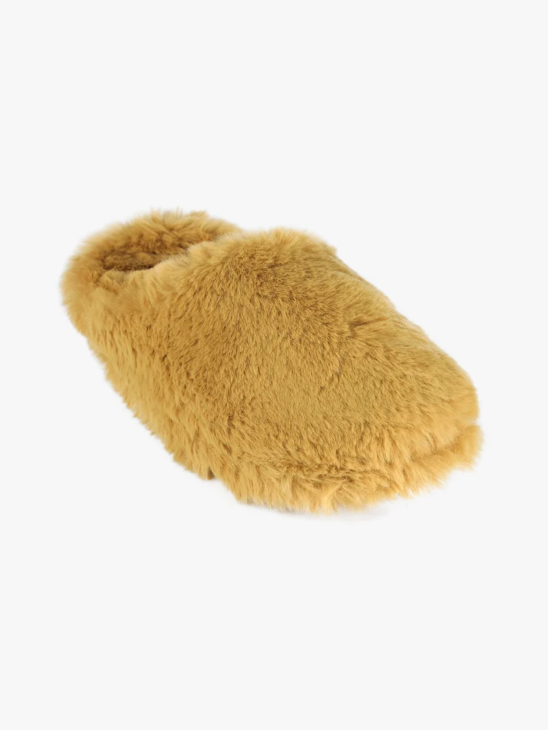 Pantofole donna avvolgenti in ecopelo - senape