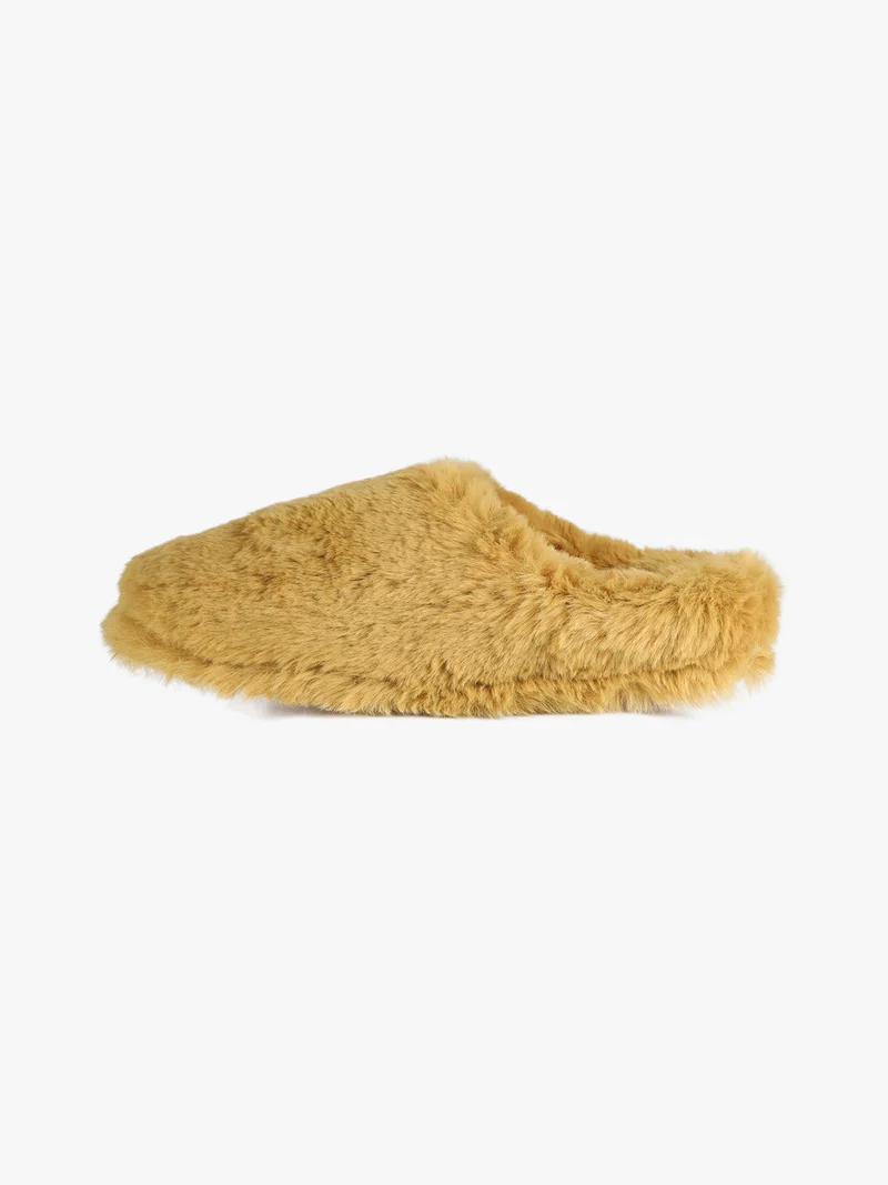 Pantofole donna avvolgenti in ecopelo - senape