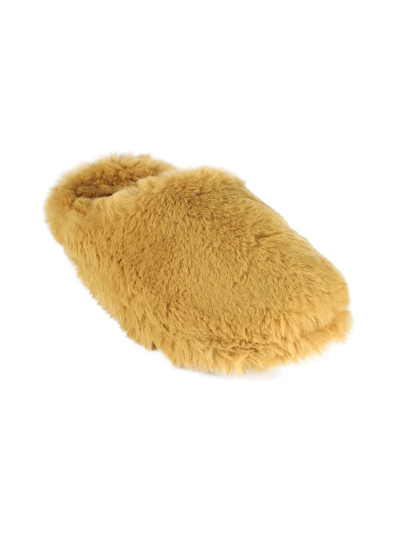 Pantofole donna avvolgenti in ecopelo - senape
