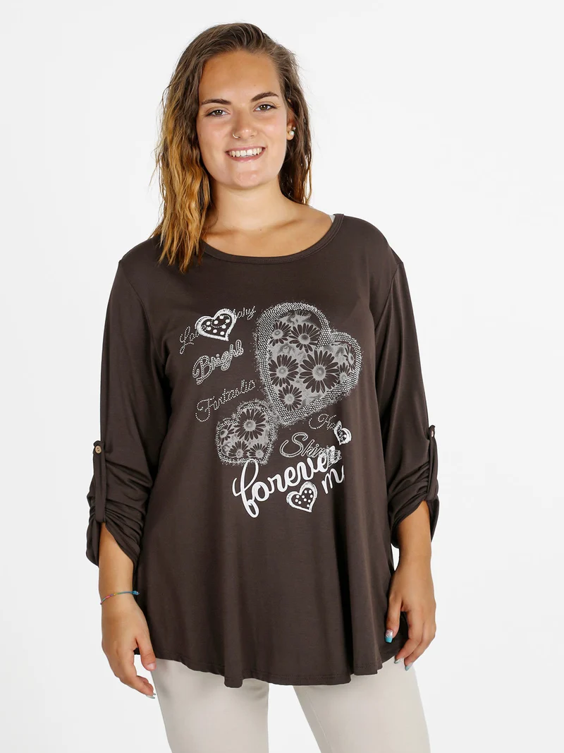 Maxi t-shirt donna con strass - moro
