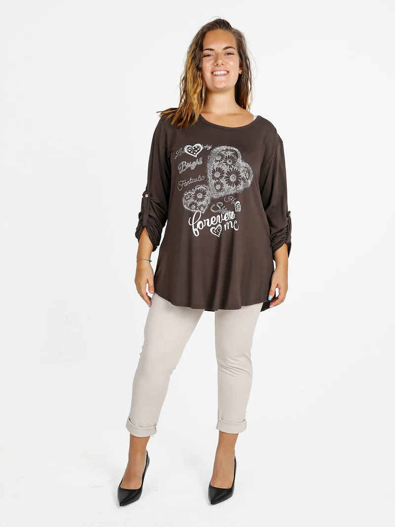 Maxi t-shirt donna con strass - moro