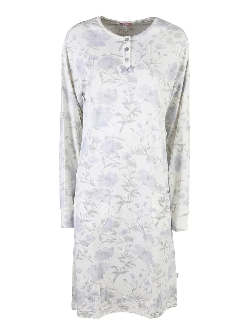 Camicia da notte fiorata a maniche lunghe in cotone interlock - lilla