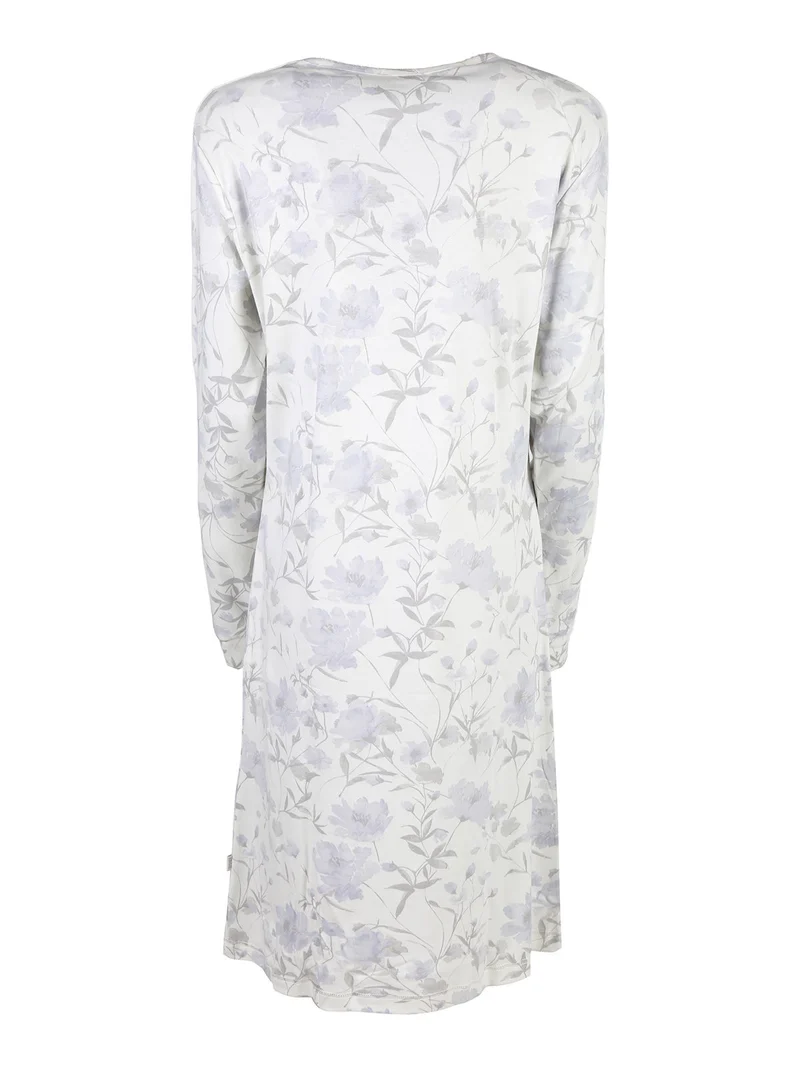 Camicia da notte fiorata a maniche lunghe in cotone interlock - lilla