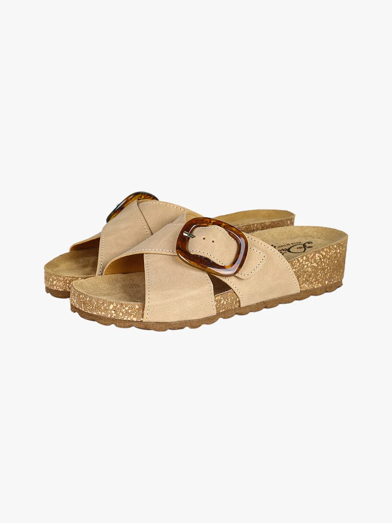 Ciabatte donna con zeppa e fibbia - khaki