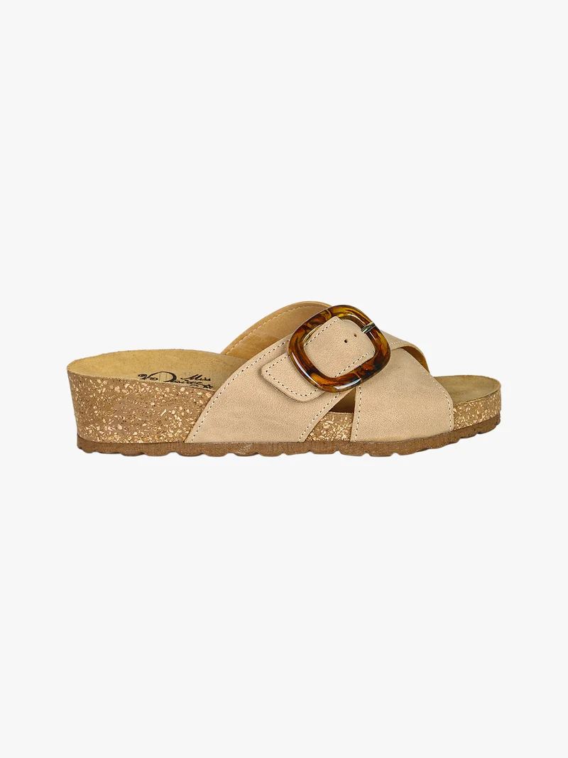 Ciabatte donna con zeppa e fibbia - khaki