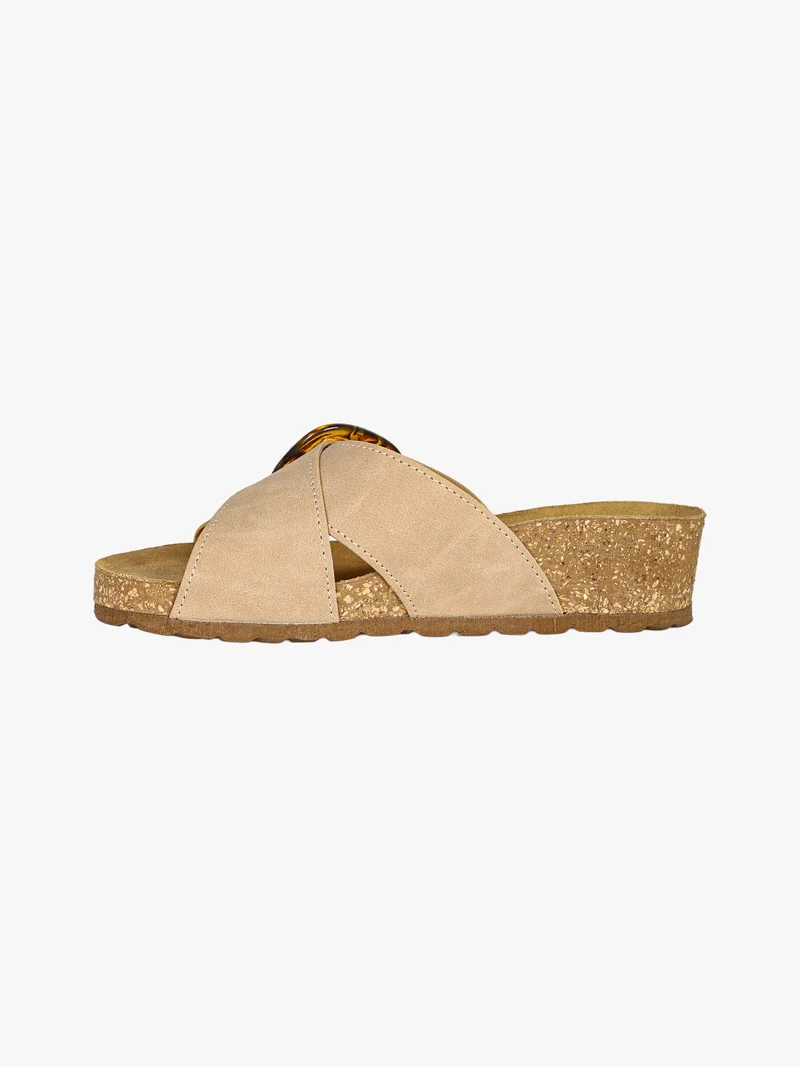 Ciabatte donna con zeppa e fibbia - khaki