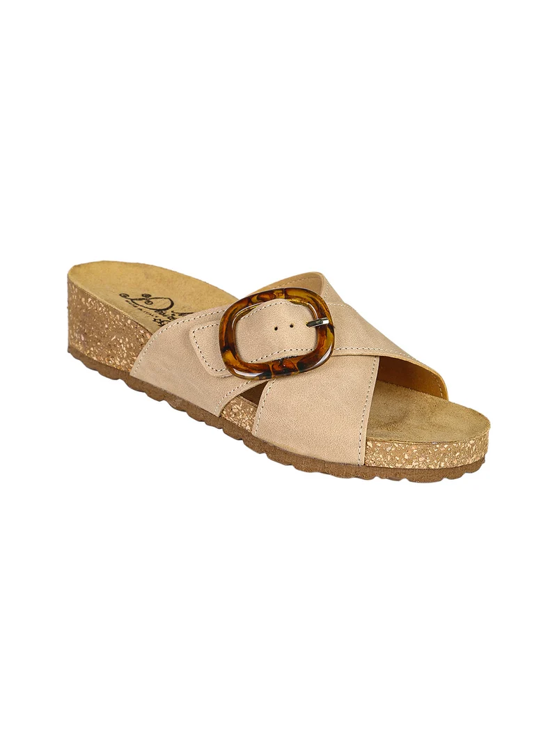 Ciabatte donna con zeppa e fibbia - khaki