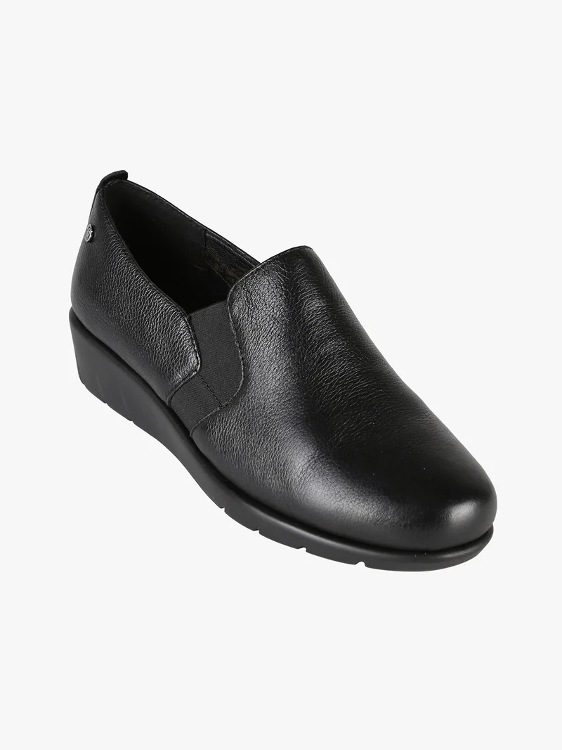 Mocassini comfort in pelle da donna con zeppa - nero