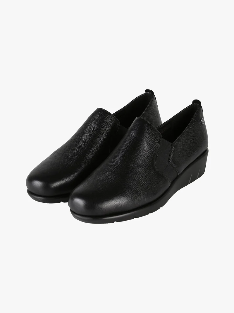 Mocassini comfort in pelle da donna con zeppa - nero