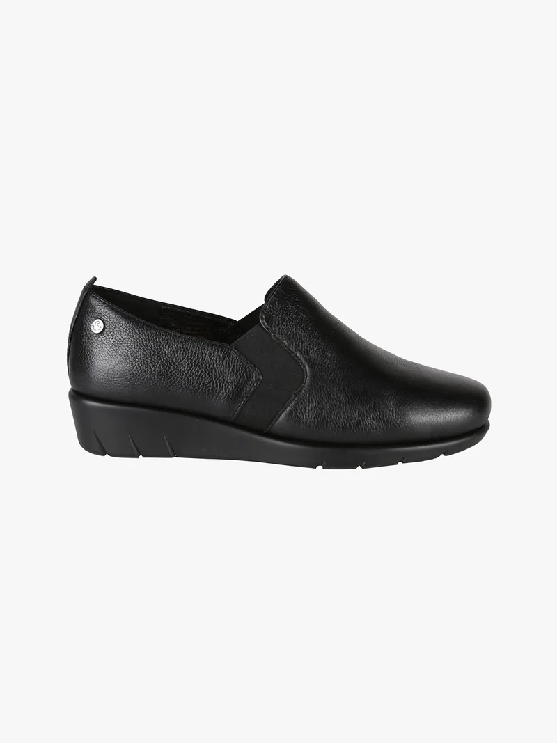 Mocassini comfort in pelle da donna con zeppa - nero