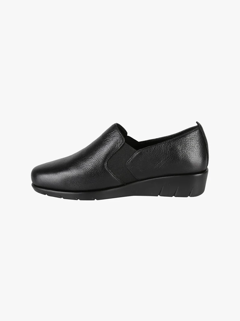 Mocassini comfort in pelle da donna con zeppa - nero