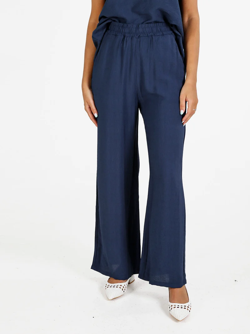 Pantaloni donna in viscosa a gamba larga - blu scuro