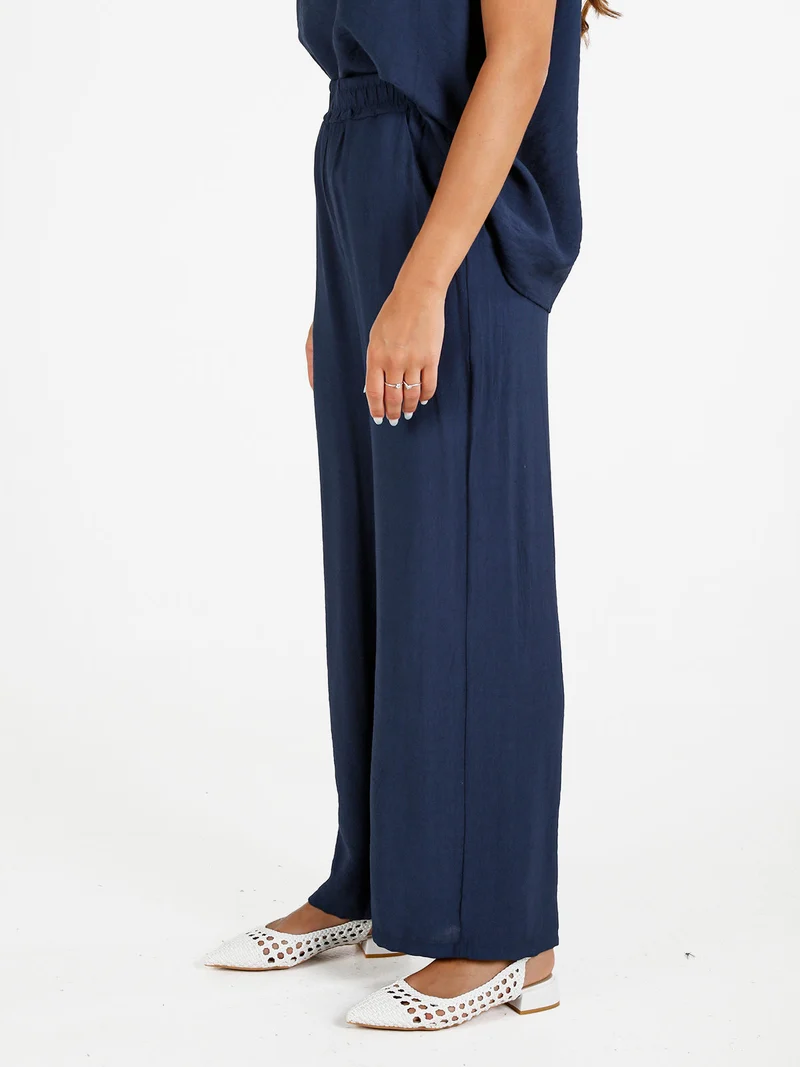 Pantaloni donna in viscosa a gamba larga - blu scuro