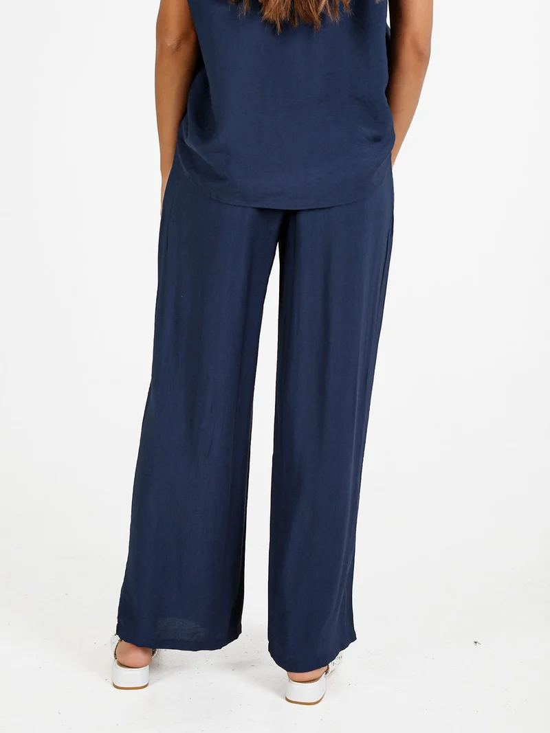 Pantaloni donna in viscosa a gamba larga - blu scuro