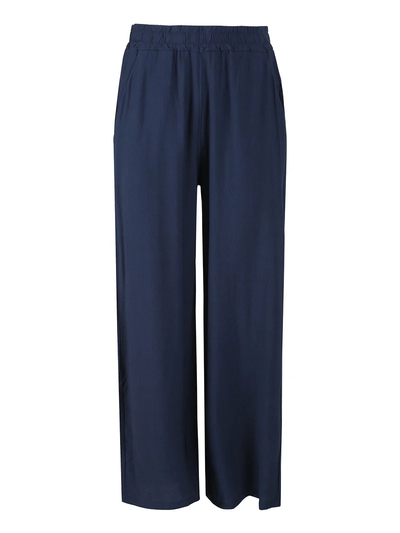 Pantaloni donna in viscosa a gamba larga - blu scuro
