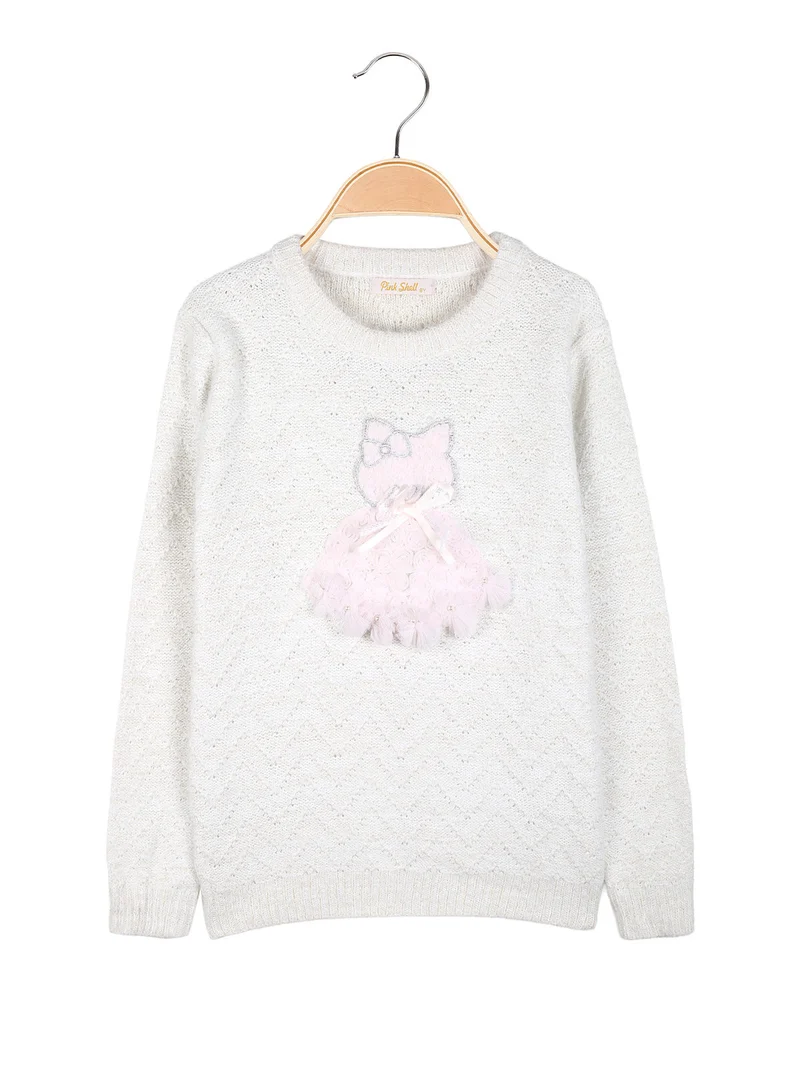Maglione lurex da bambina con dettaglio in tulle - bianco