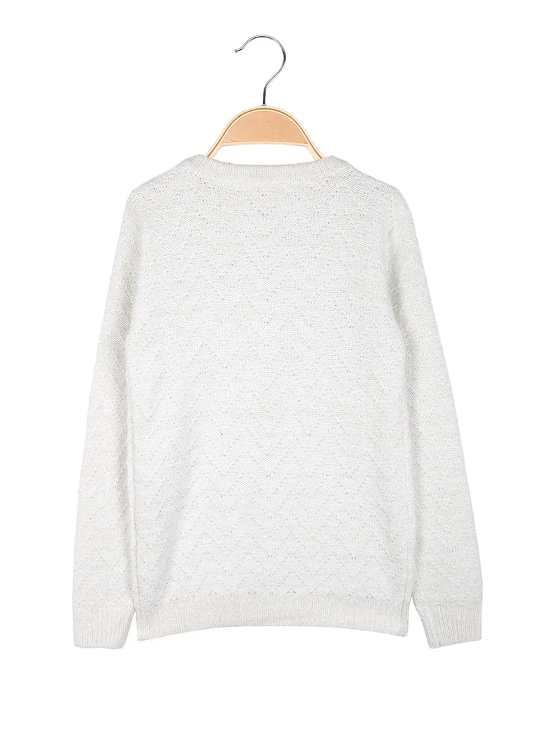Maglione lurex da bambina con dettaglio in tulle - bianco