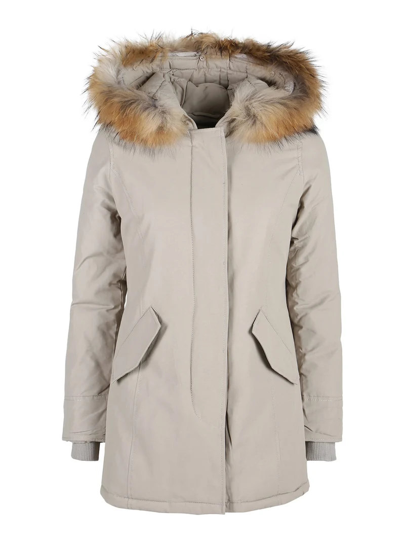 Giubbotto donna con cappuccio peloso - beige