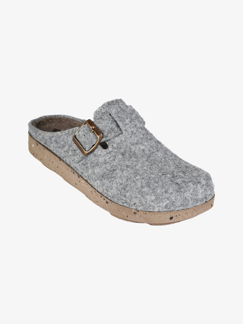 Pantofole donna in feltro con fibbia - argento