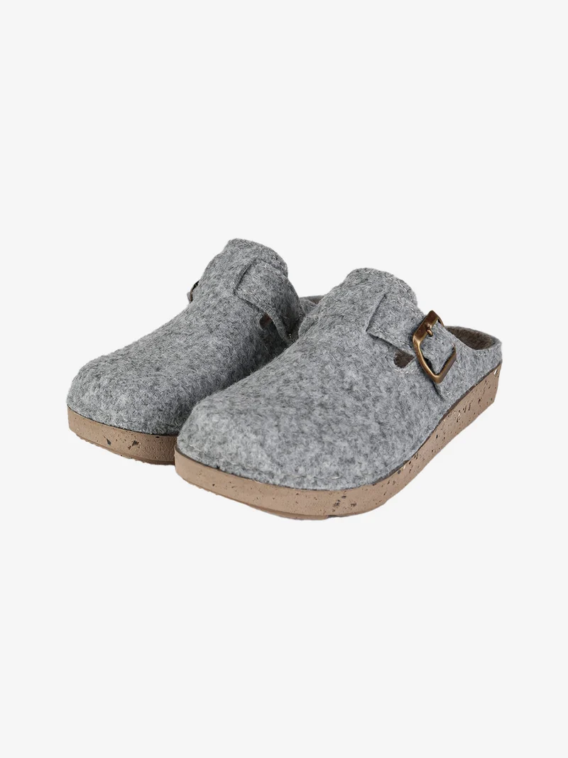 Pantofole donna in feltro con fibbia - argento