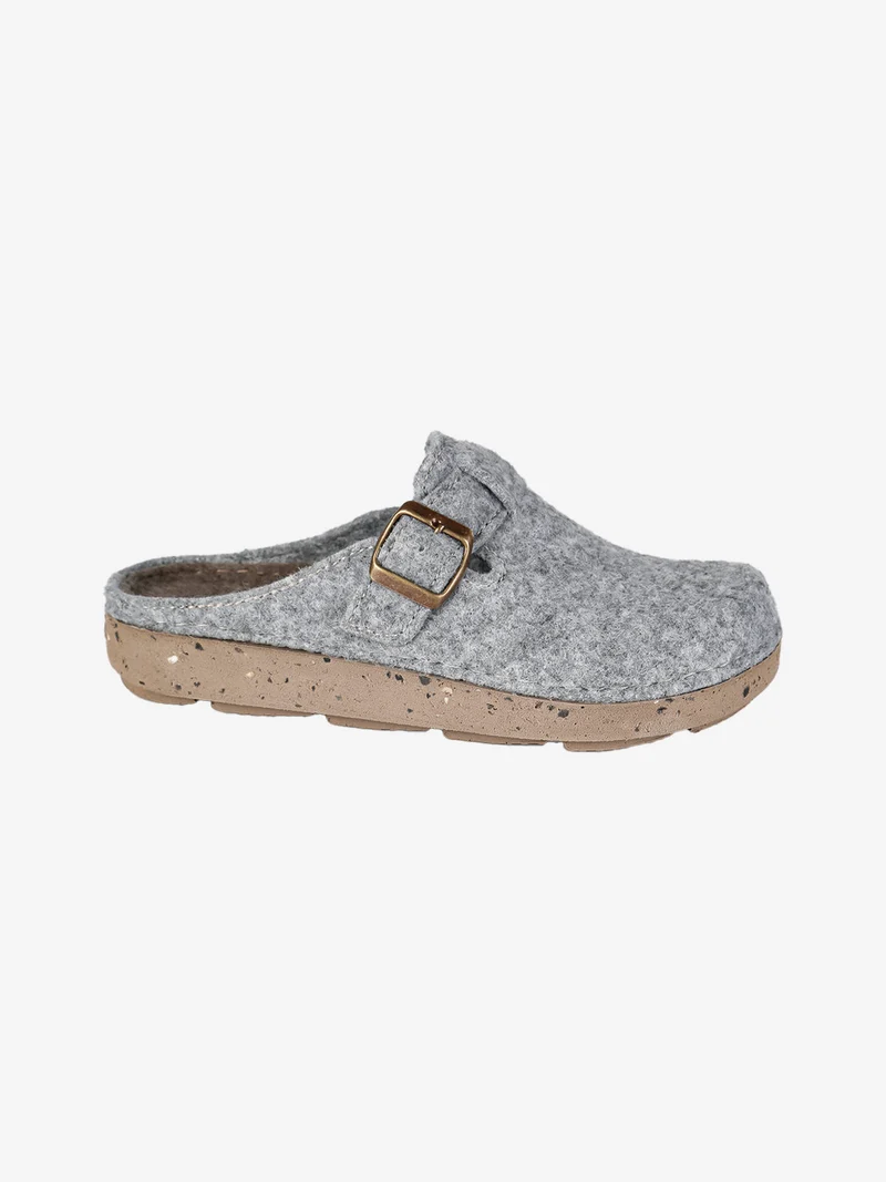 Pantofole donna in feltro con fibbia - argento