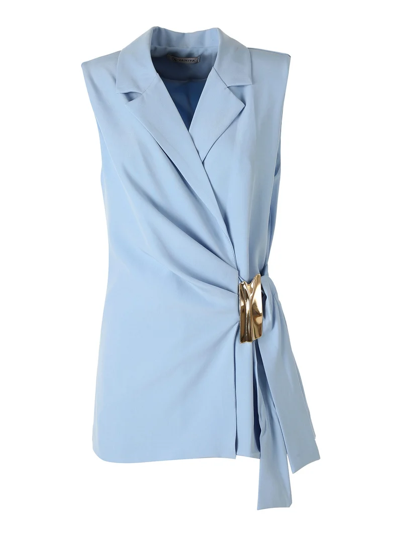 Gilet donna con dettaglio dorato - azzurro