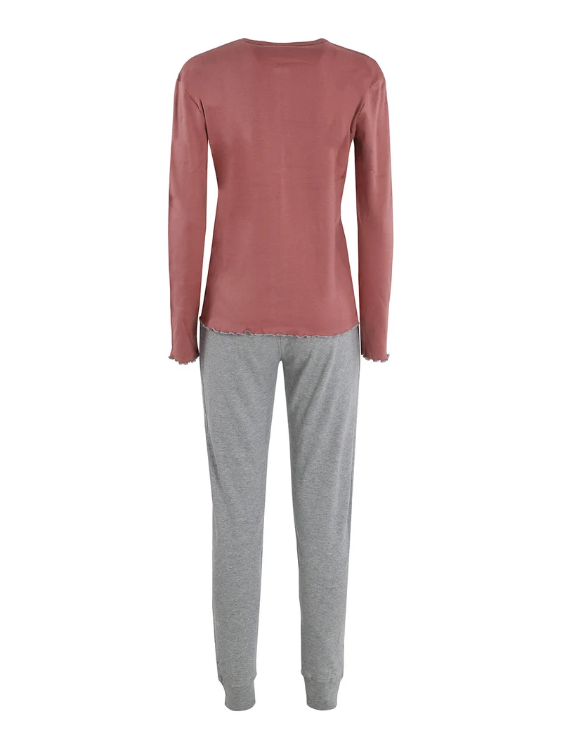 Pigiama lungo da donna in misto cotone - rosa