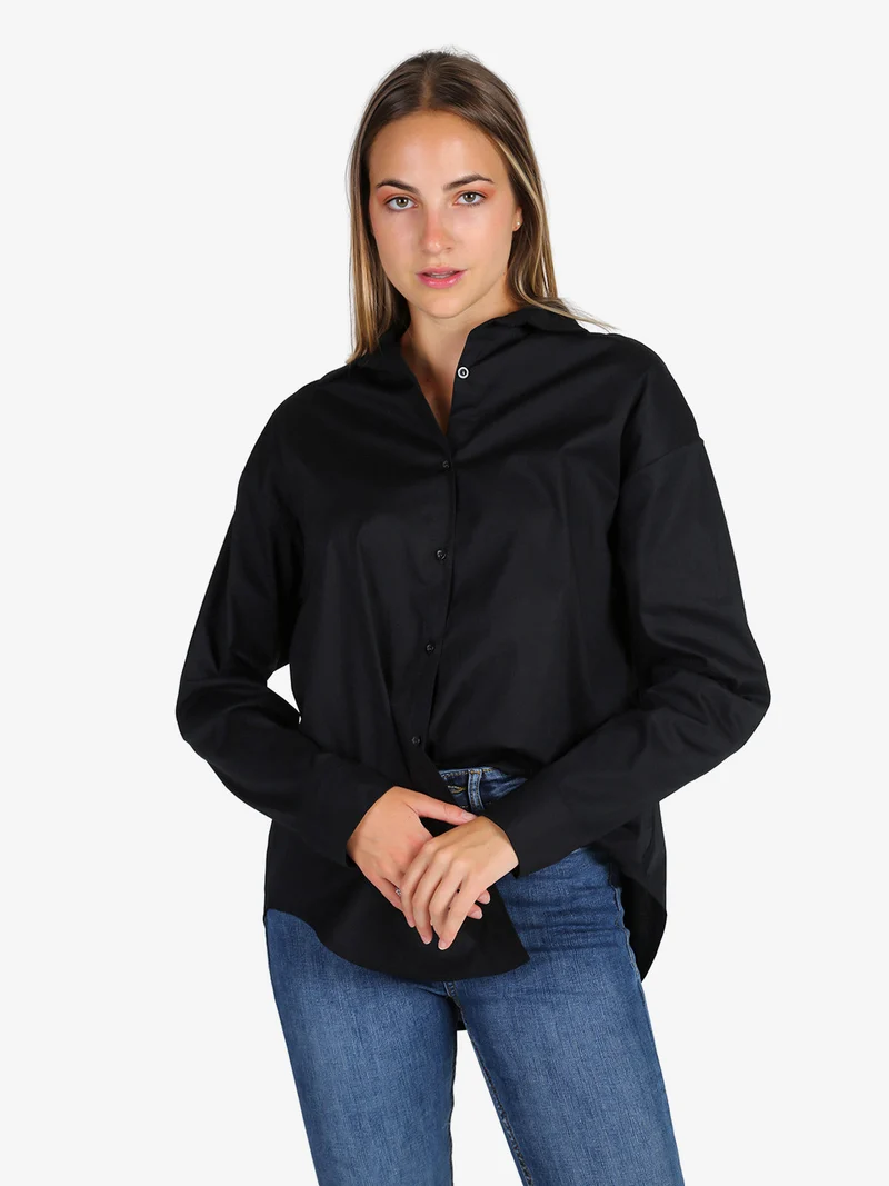 Camicia donna in cotone oversize a maniche lunghe - nero