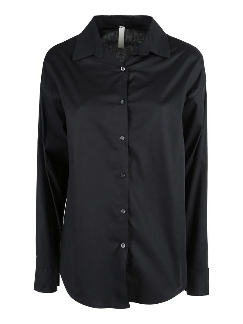 Camicia donna in cotone oversize a maniche lunghe - nero
